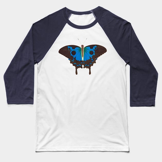 Stunning Blue Black Diomedes Butterfly Baseball T-Shirt by RedThorThreads